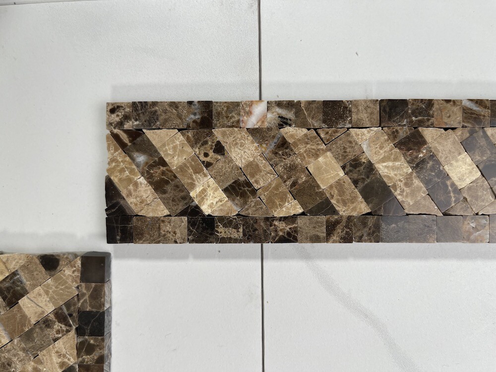 B0089P Marble Mosaic Border Listello Tile Renaissance Emperador 2×7.7 Polish