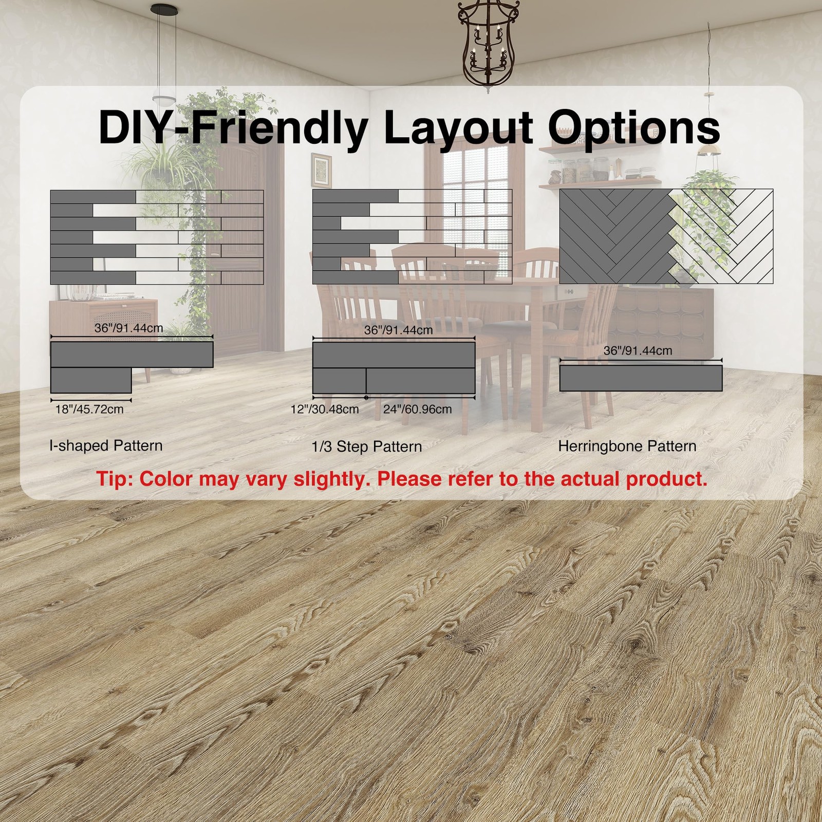 Peel and Stick Floor Tile, 54 Sq.Ft 36 Pieces 36″x6″ Long Vinyl Flooring, 1.5…