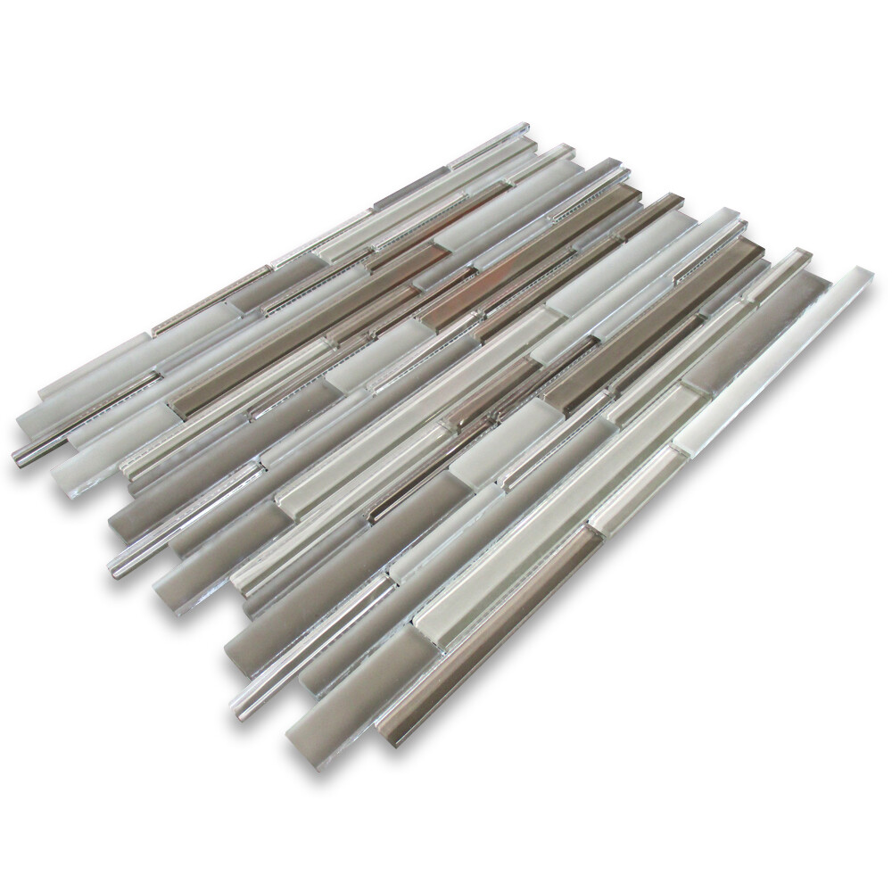A78001 Glass Mosaic Tile Beige Blends Glass Random Strip Modern Brick Tile