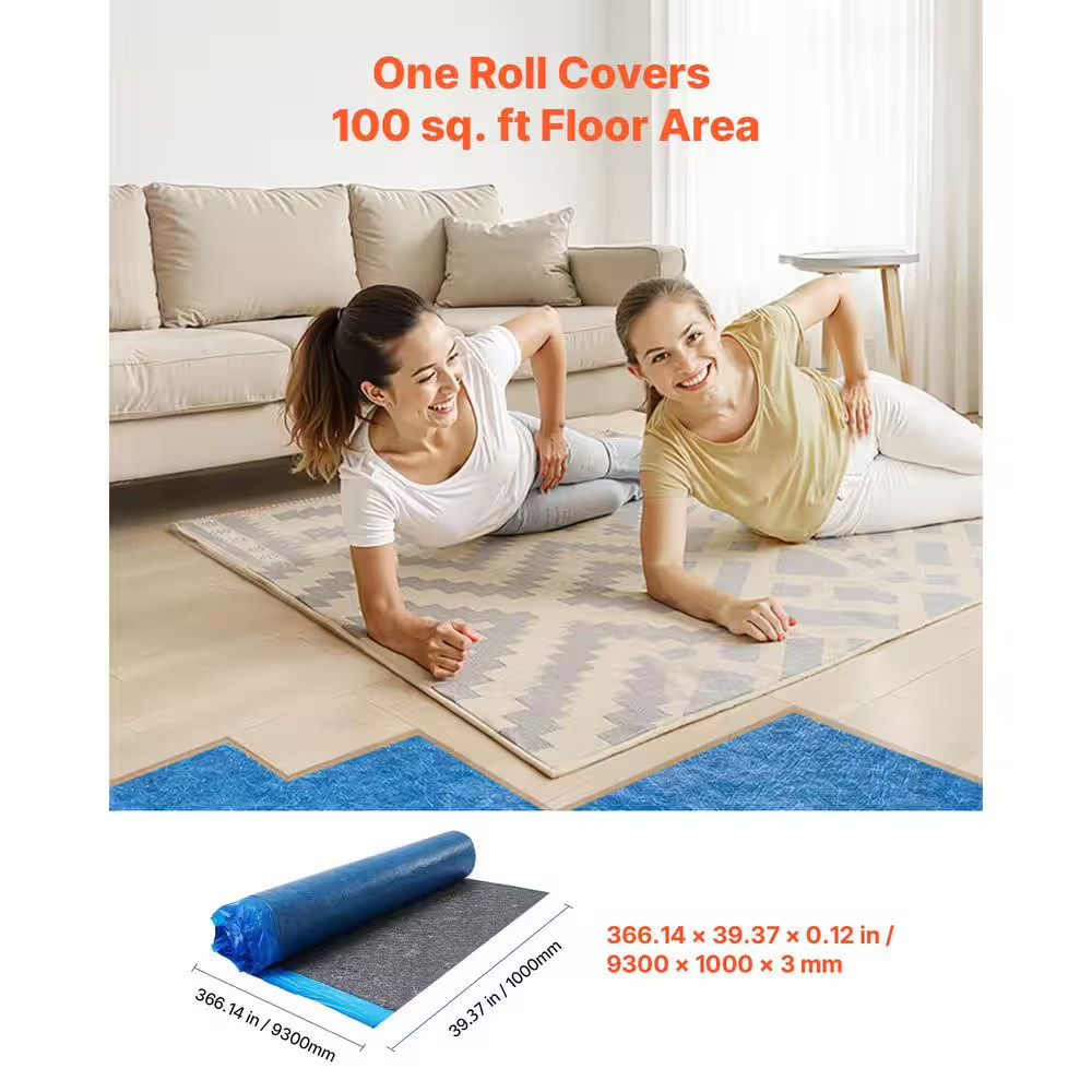 Floor Underlayment, 100 Sq. Ft. 39.37 X In. W 30.51 X Ft. L X 118 (Mil) Mm T Und