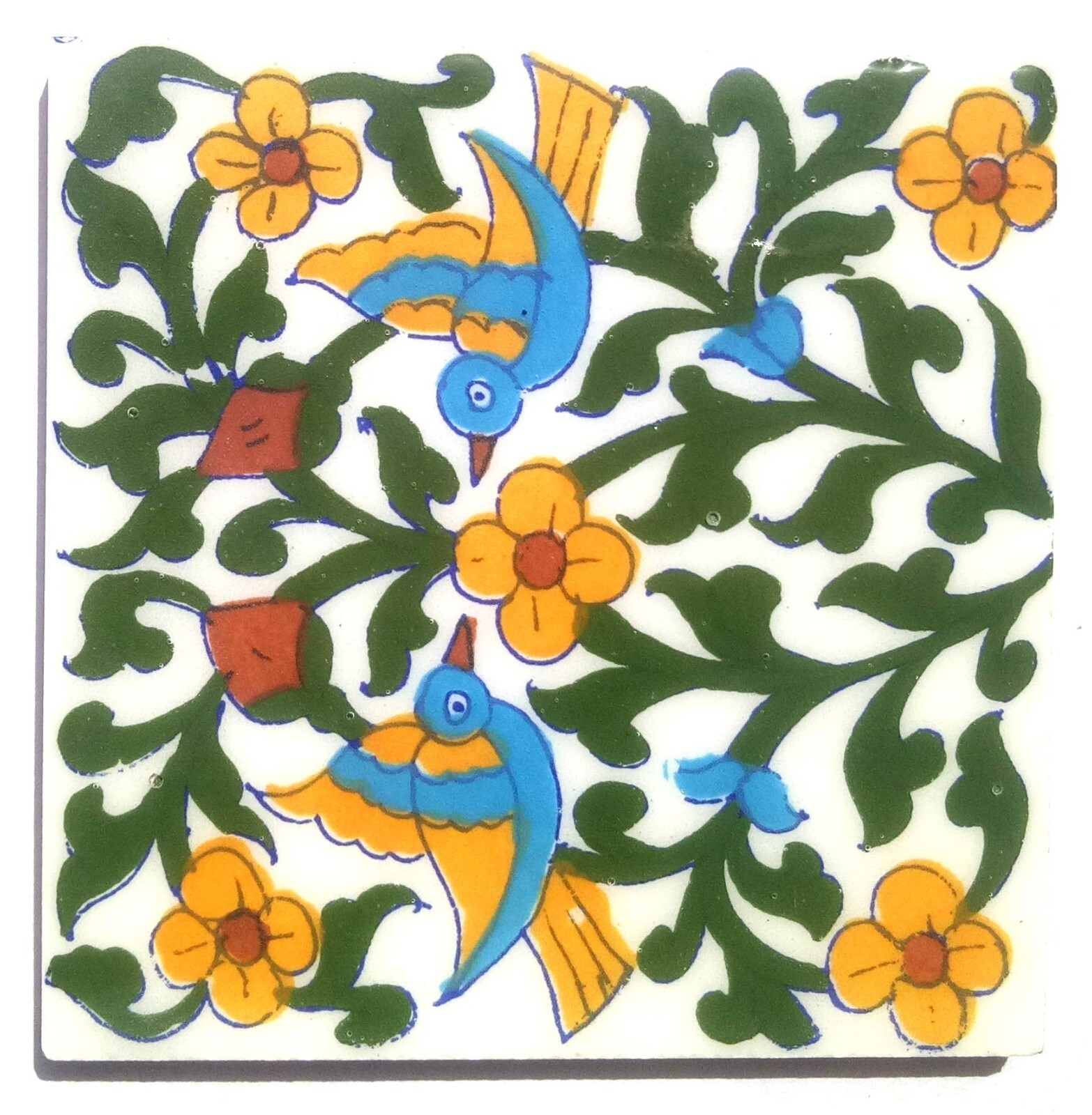 Interior Exterior Flooring Wall Ceramic Tile Multi & White 4 x 4 in Set of 6