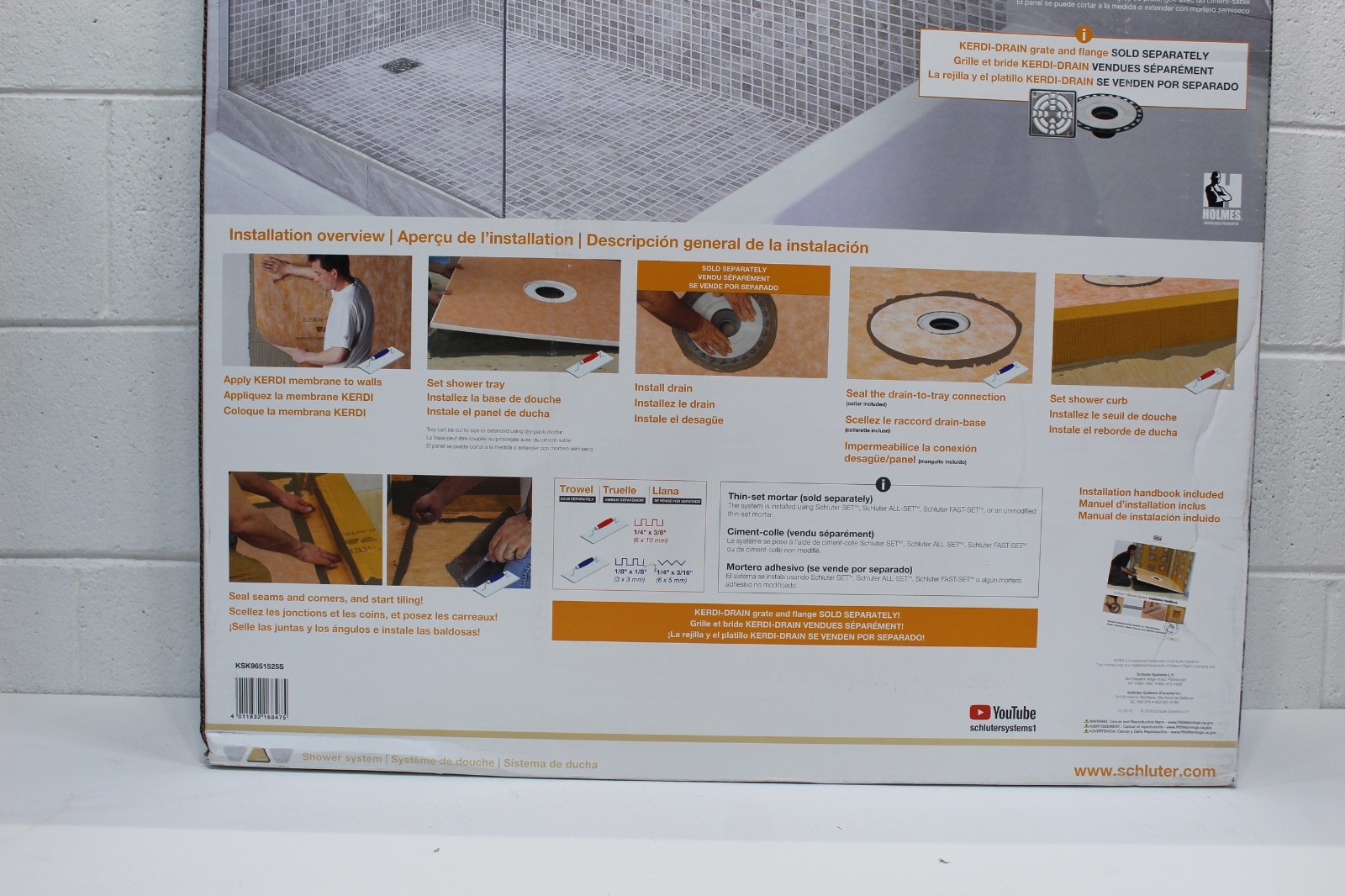 Schluter KERDI-SHOWER-KIT – WITHOUT THE DRAIN OFF CENTER 38″x60″ KSK 965 1525S