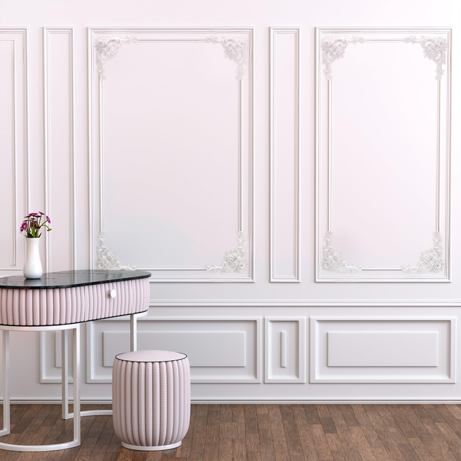 4 PCS Rose Style Corner Wall Molding French Wainscoting Panel Decor Kit