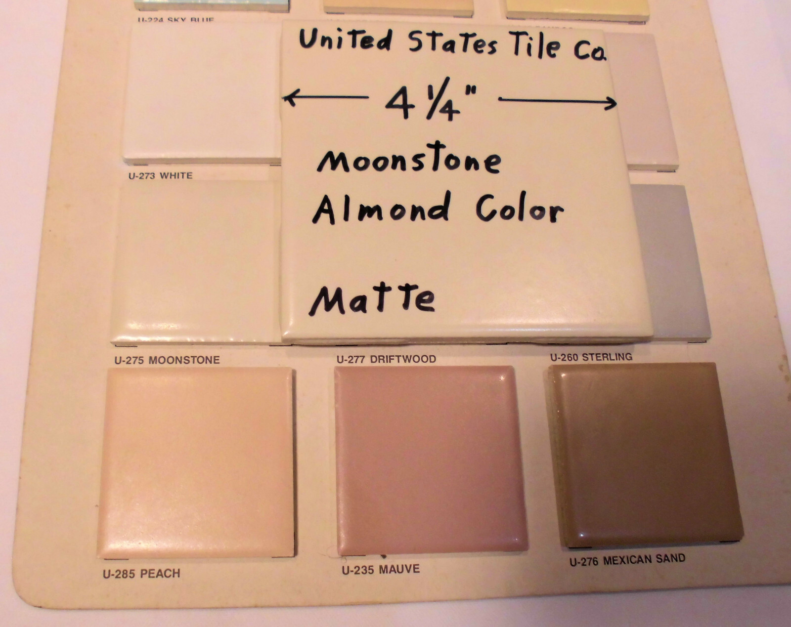 1 pc. *Almond – Moonstone* Matte Ceramic Tile 4-1/4″ (NOS) Made in USA