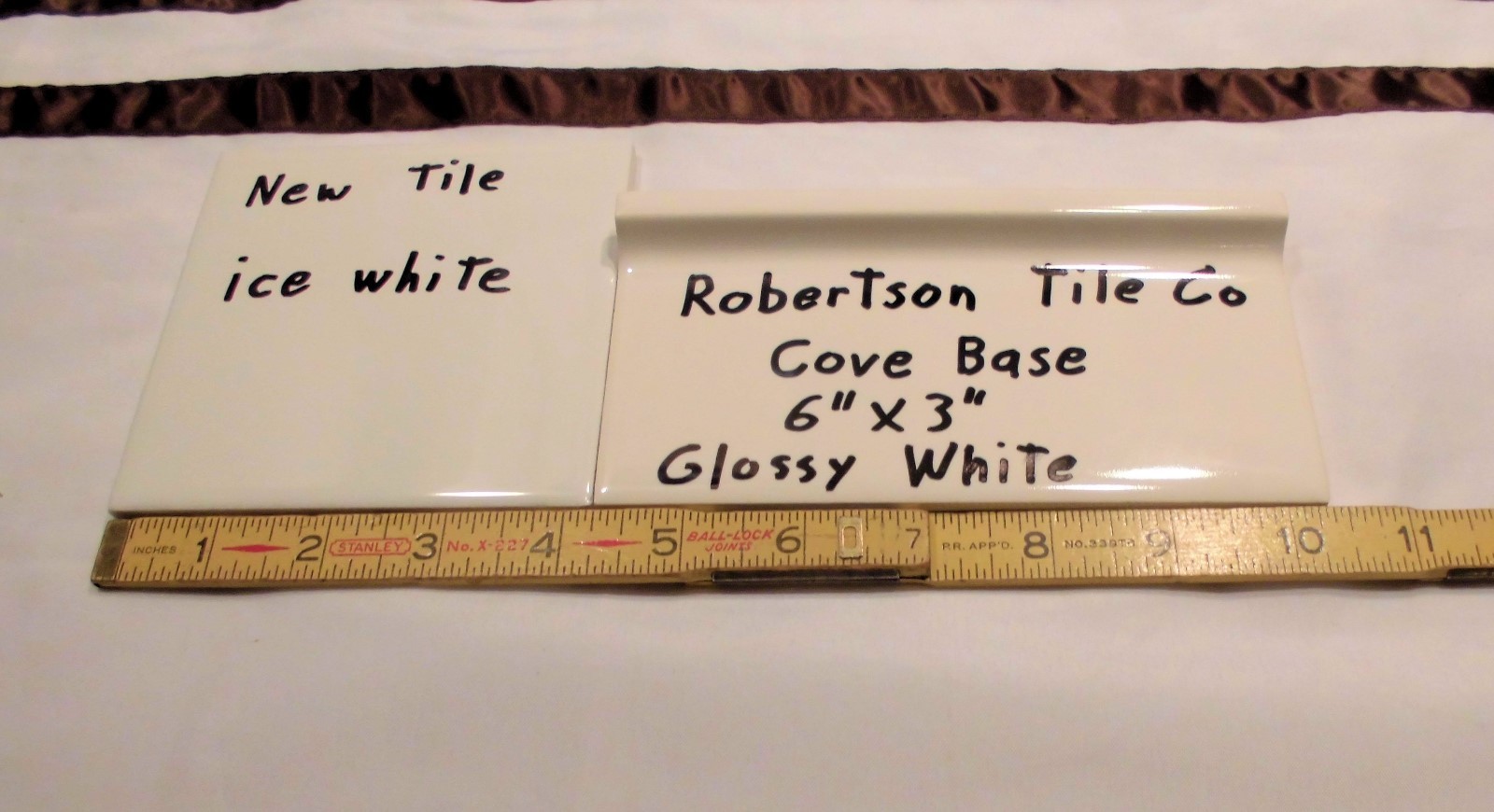 1 pc. *Vintage White* stack-on base/cove Ceramic Tile by Robertson Co. 3″ X 6″