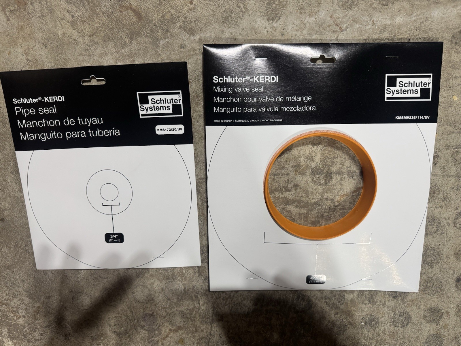 NEW Schluter KERDI Pipe Seal 3/4” and Mixing Valve Seal 4-1/2″ Pair Kerdi-Band