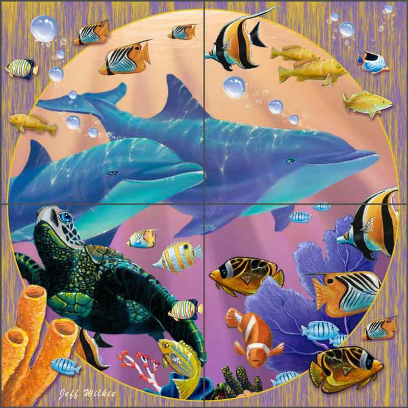 Tile Mural Backsplash Ceramic Wilkie Undersea Dolphin Fish Art POV-JWA048