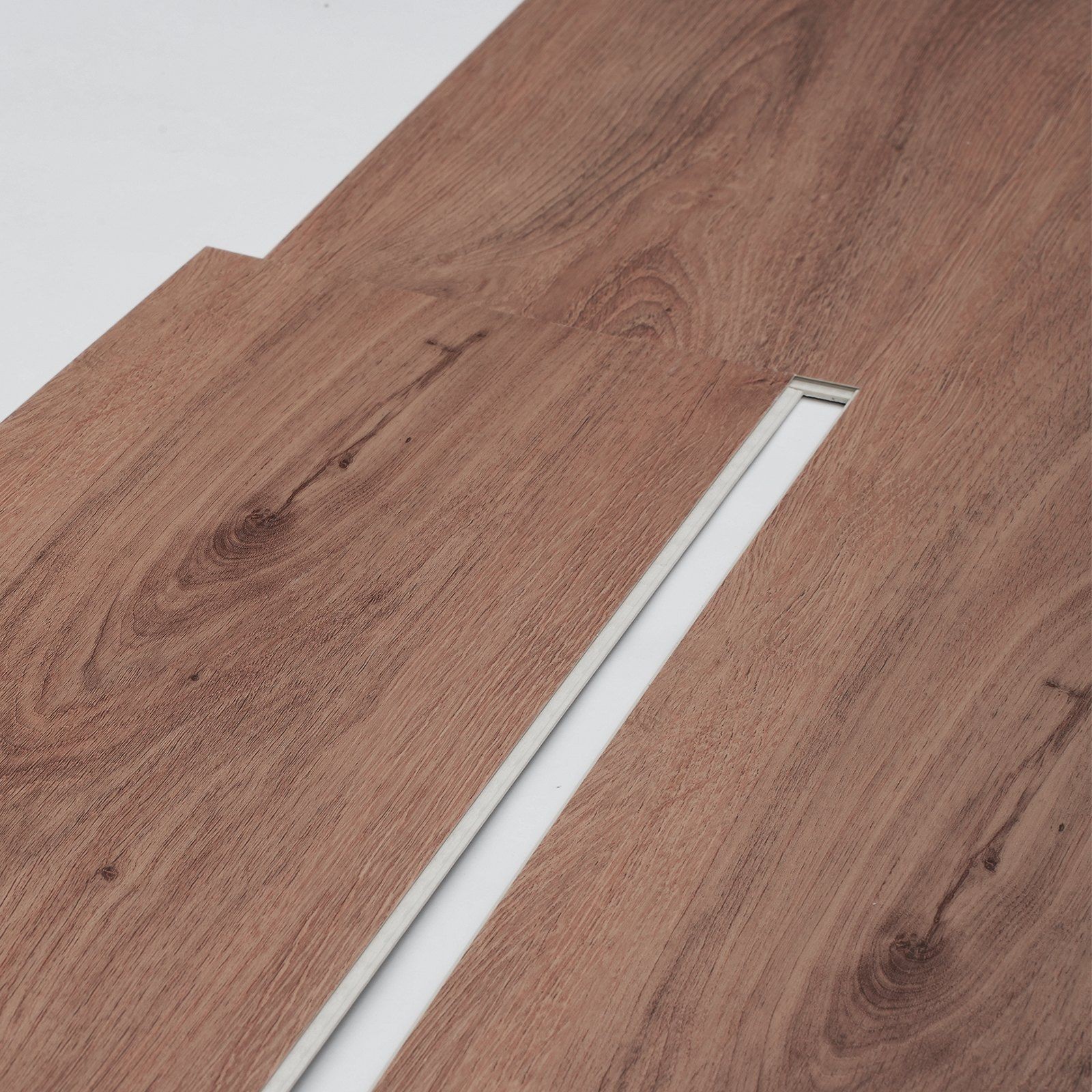 Interlocking Vinyl Floor Tiles 48×7.3in, 10-Pc Deep Brown Wood Grain, 5.5mm