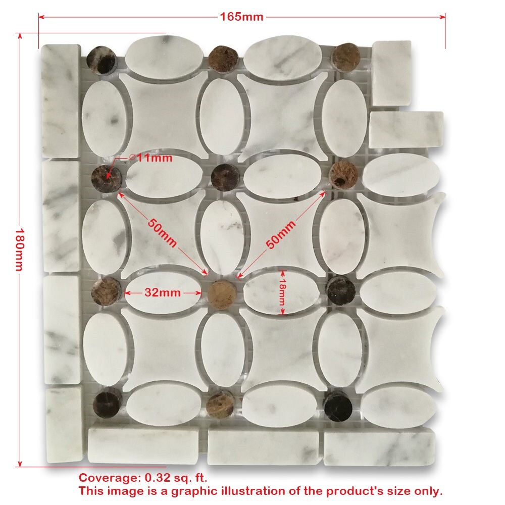 C9C4CXP White Carrara Bianco Marble Flower Mosaic Border Corner Tile Polished