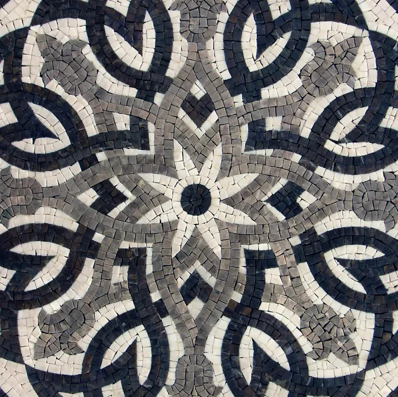 Nautical Marble Mosaic Medallion: Handmade Compass Rose Tile Art (20 inch)