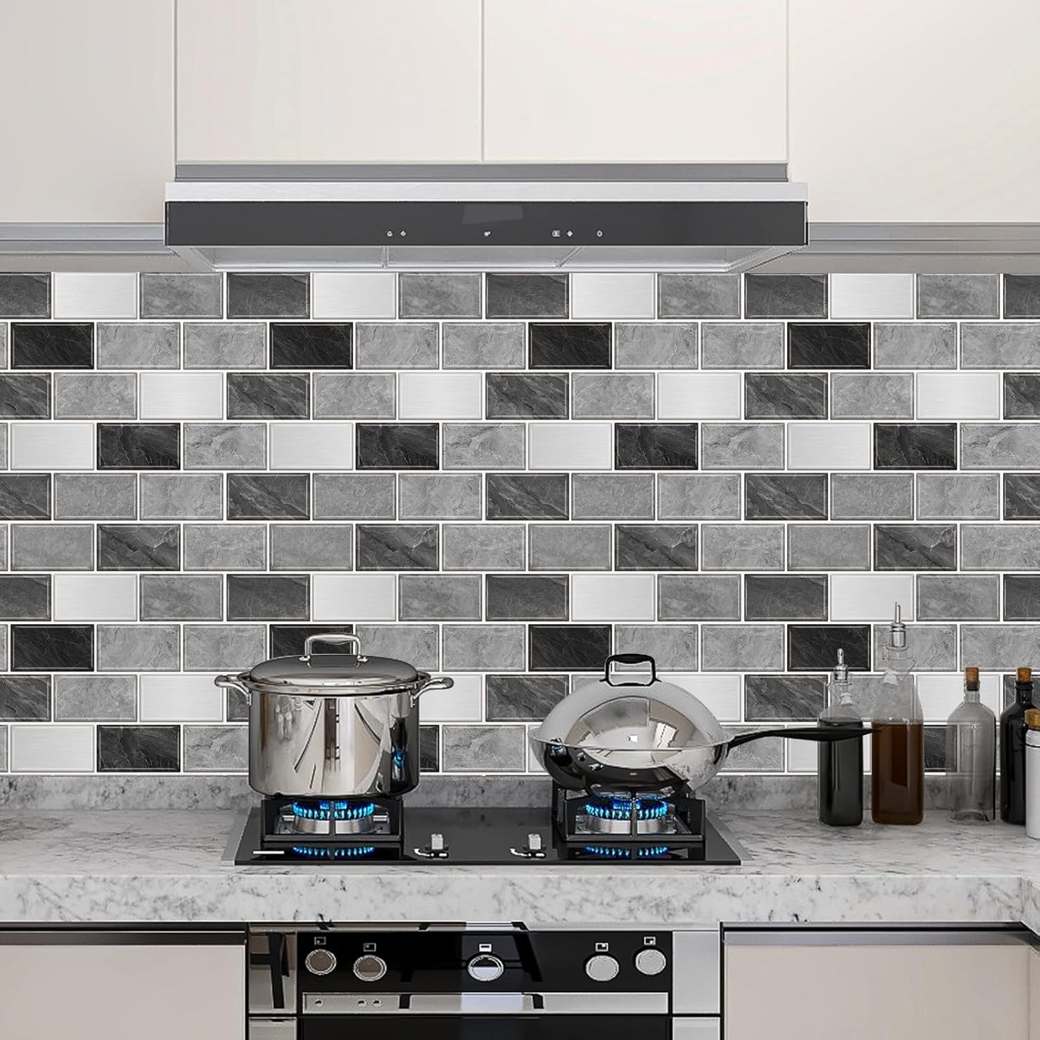 10-piece set of self-adhesive metro-style tile splashbacks for kitchens