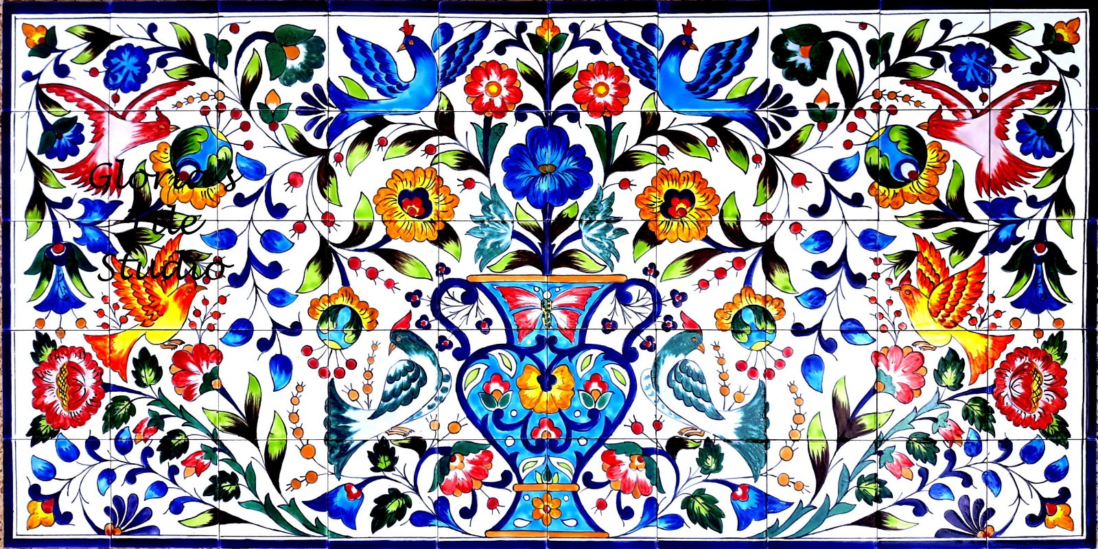 60inx30in Floral Garden Design Ceramic Tiles Mosaic Wall Mural Backsplash