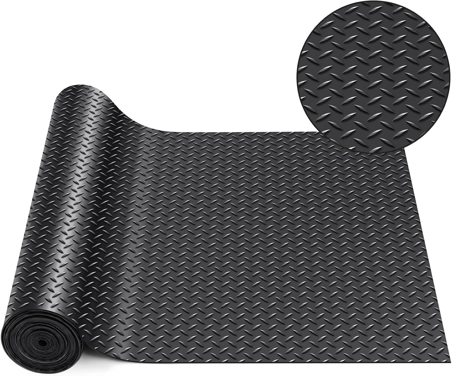 16 in X 32.8 Ft Rubber Flooring Rolls Mats, Heavy Duty Diamond Plate Garage Floo