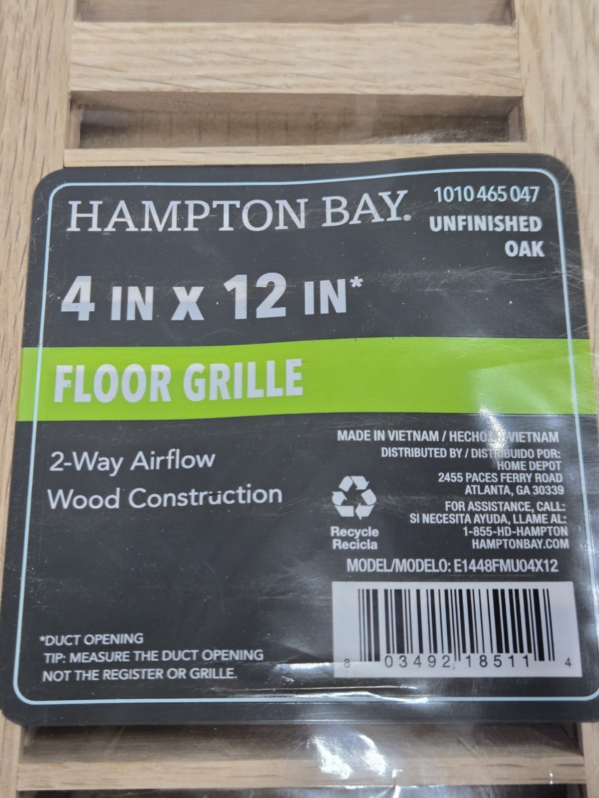 Lot of 4 Hampton Bay 4 in. x 12 in. Floor Grille Unfinished Oak