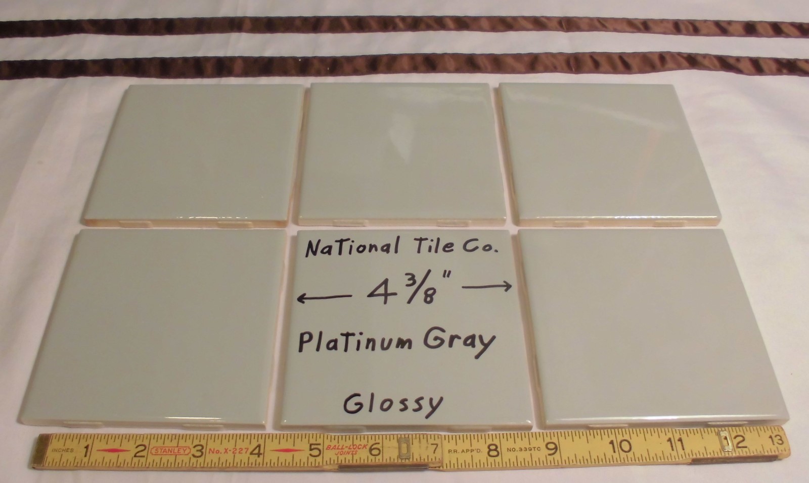6 pcs. Vintage *Slate Gray-Platinum Gray* Glossy Ceramic 4-3/8″ National Tile Co