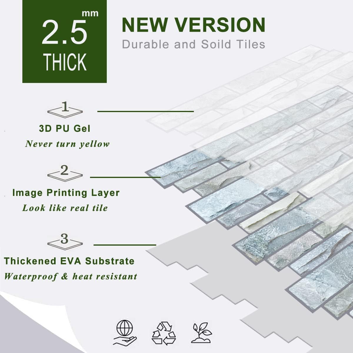 10-Sheet Peel and Stick Backsplash, 12”X12” Self Adhesive Wall Tiles