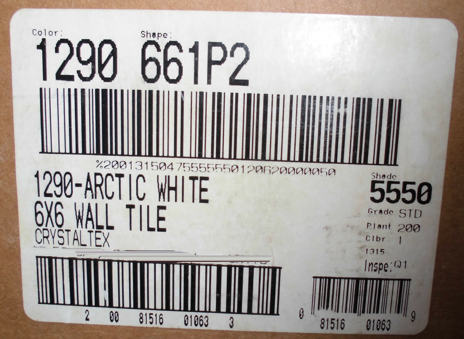 1 pc. *White* 6″ X 6″ by Daltile; Crystaltex Finish-Crystall, Lightly Textured
