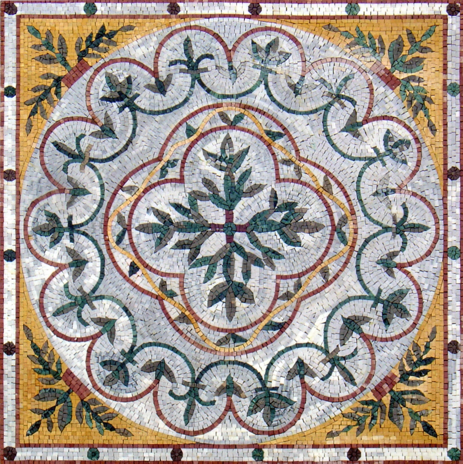 40” MEDALLION MOSAIC TILES |Square Shape Botanical Pattern Mosaic Tiles