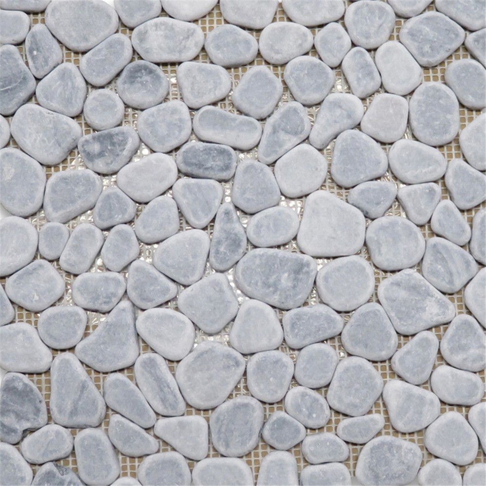 K98T Bardiglio Gray Tumbled Marble Pebble Stone Non Slip Shower Floor Tile