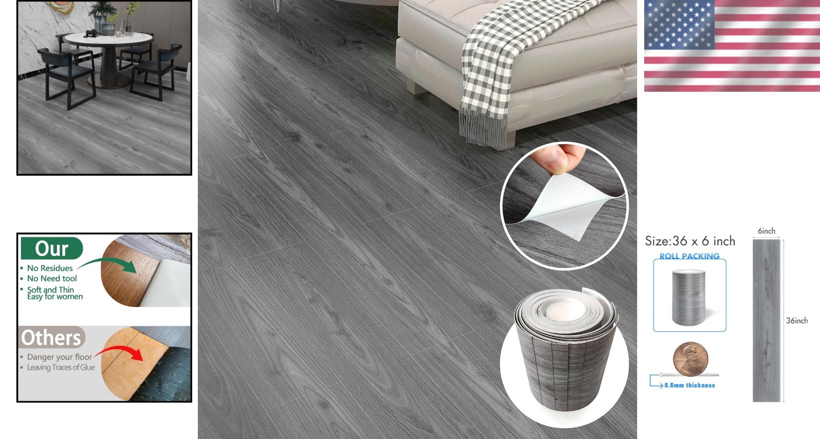 Peel and Stick Wood Floor Tiles, 36″×6″, 36 Pack