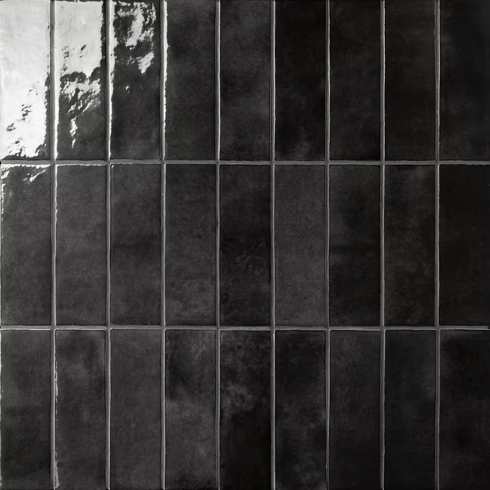 Cloe Subway Glossy Black 2.5 In. X 8 In. Handmade-Look Ceramic Wall Tile (10.64
