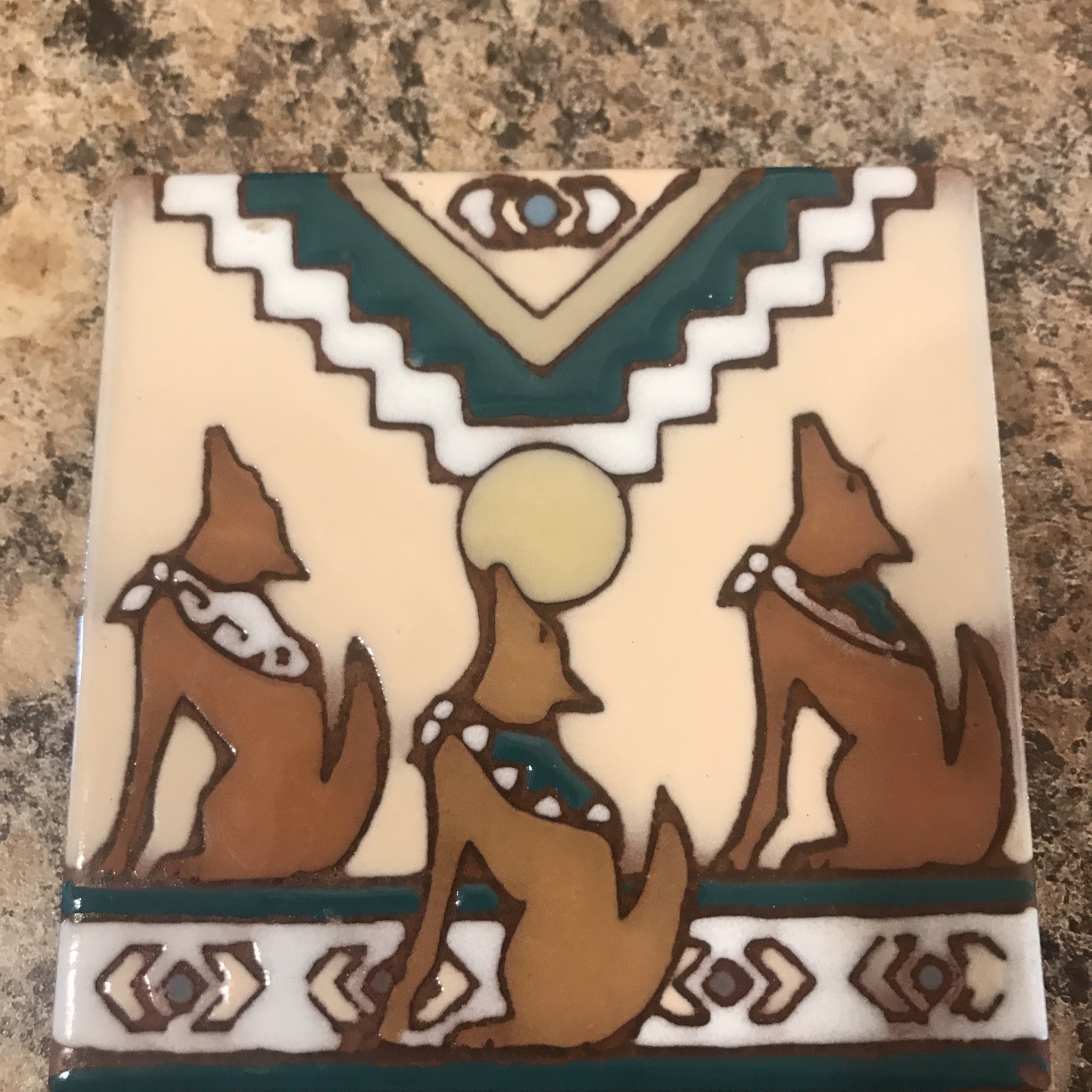 Vintage 1999 Earthtones the Serenading Coyotes Ceramic Terra Cotta 4″ x 4″ Tile