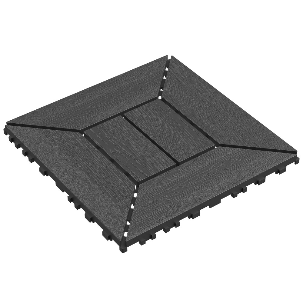 12 Inch Interlocking Deck Tiles Dark Gray Polypropylene DIY Floor Tiles