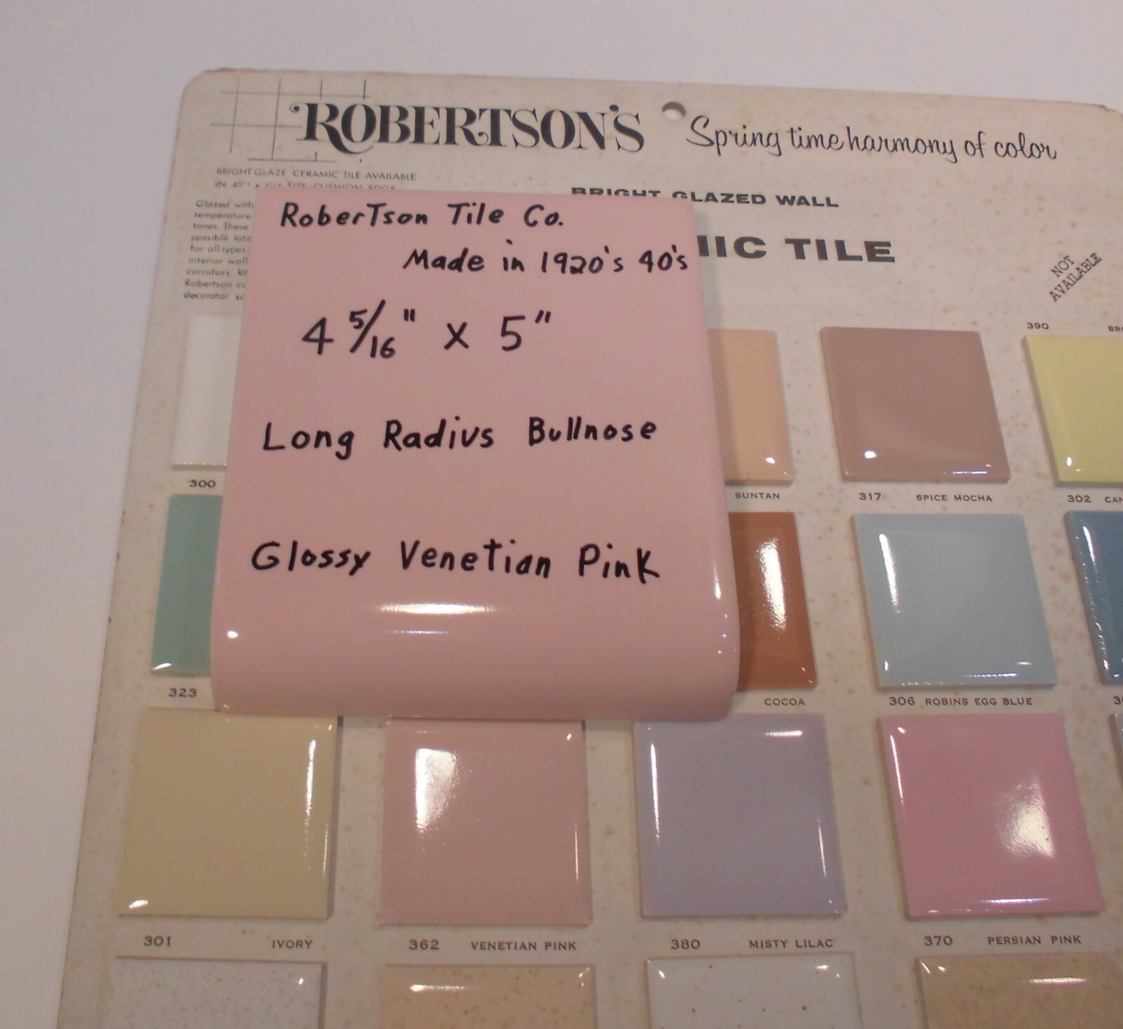 1 pc. Venetian Pink: Glossy Ceramic Radius Bullnose Tile 4-5/16″ X 5″ Robertson