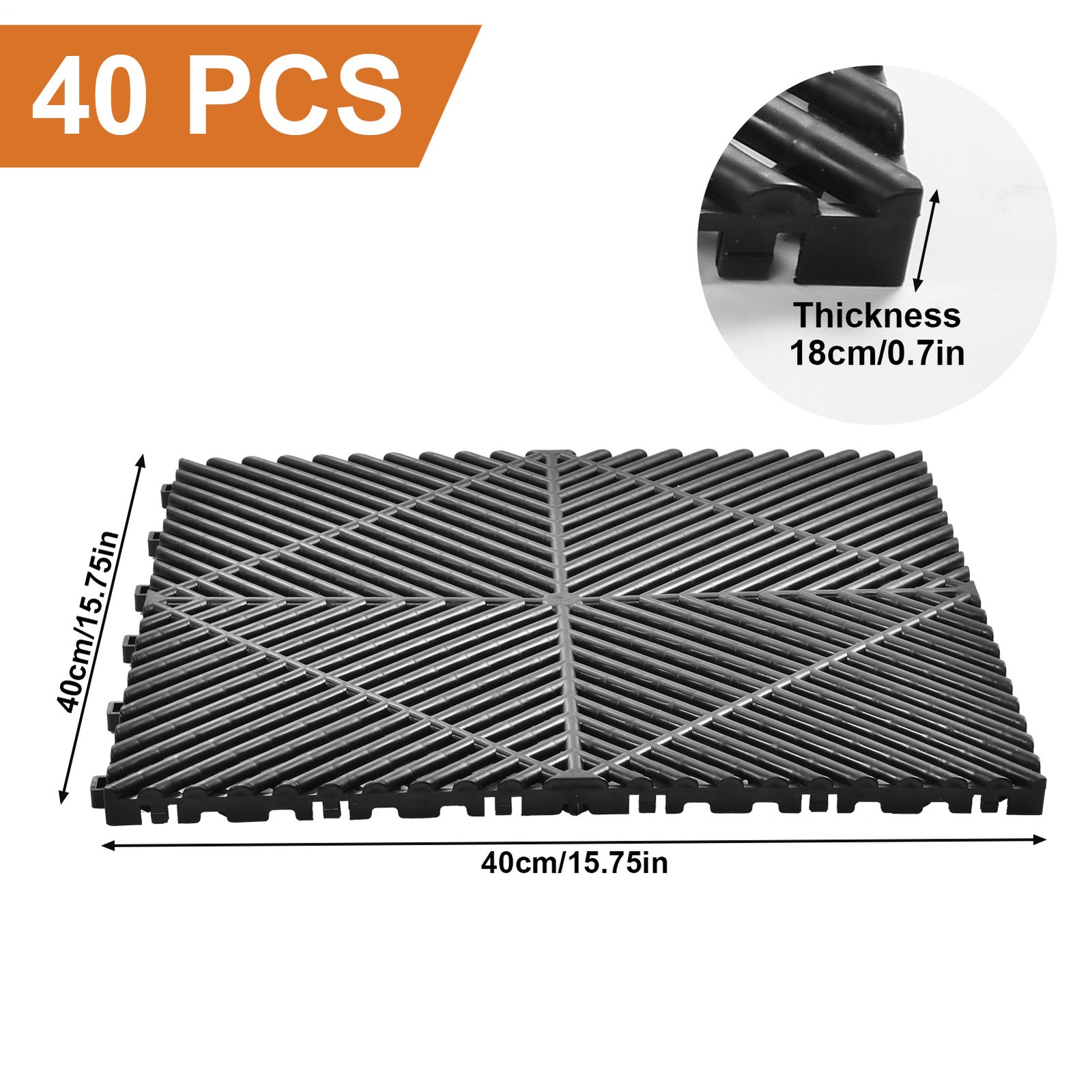 40 Packs Interlocking Garage Floor Tiles Vented Water Drainage 15.75×15.75”