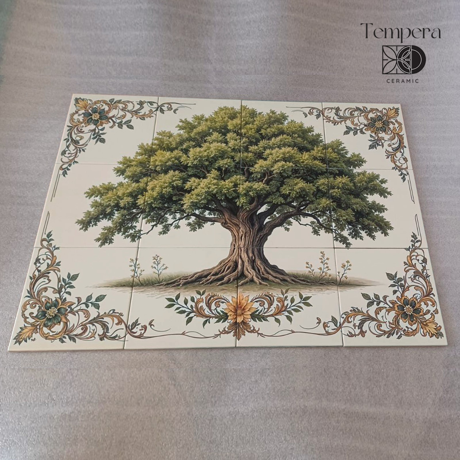 Oak Tree Backsplash Tiles with ornate details for focal point kitchen tiles art
