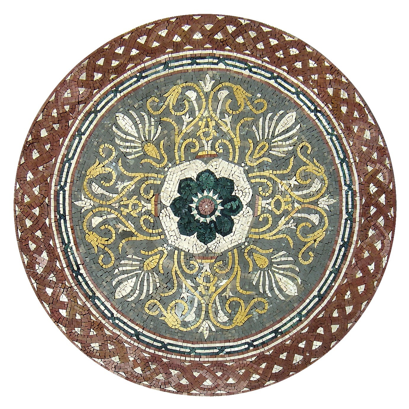 Handmade Gold and Green Bordered Mosaic Medallion
