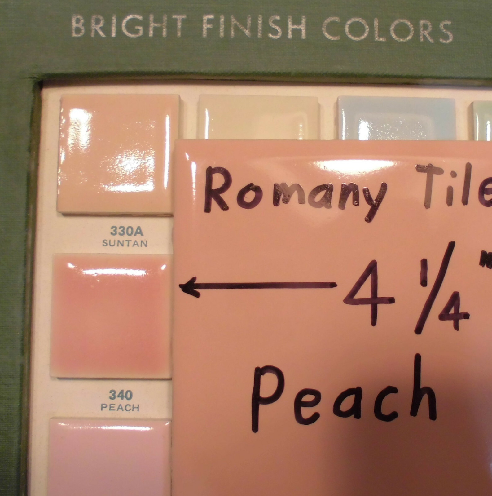 1pc. Peach 4-1/4″ Glossy Ceramic Tile; Romany Co. Defects 1/8″chipped edge +
