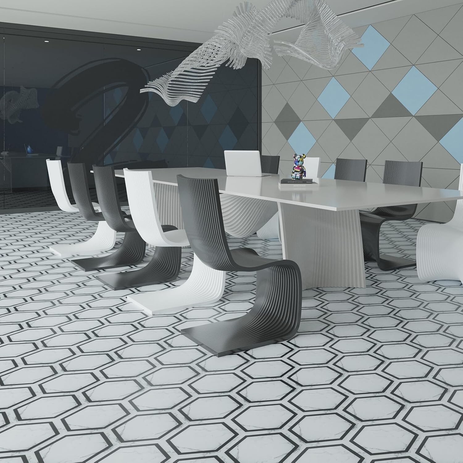 Art3d 22 Pack 11.8″ x 10.2″ White Marble Hexagon Peel and Stick Flooring Tile