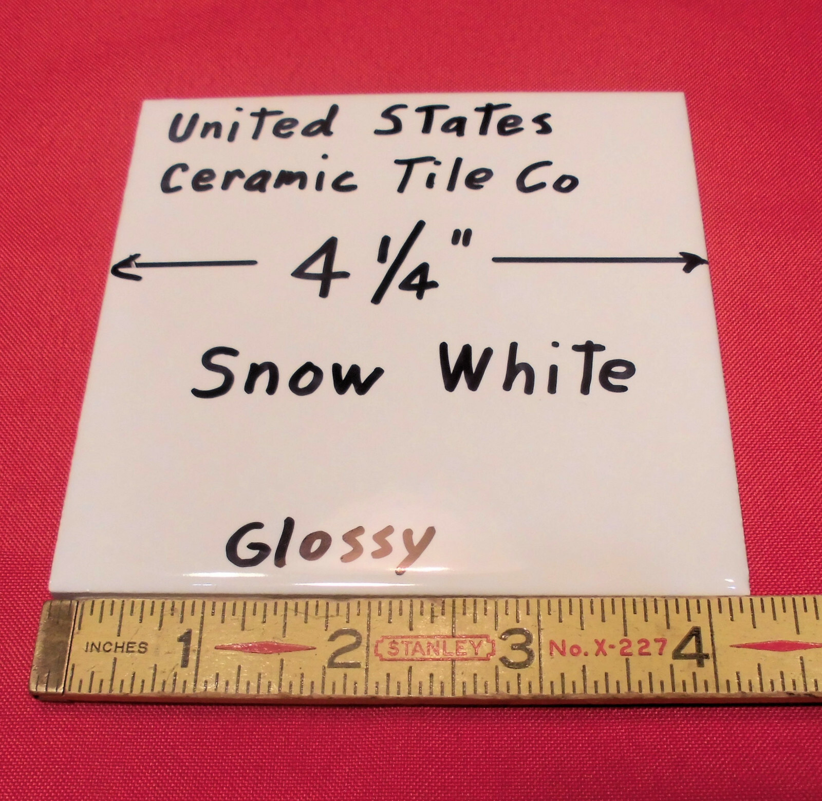 5 pack: Glossy Ceramic Tiles *Snow White* 4-1/4″ From the 1990’s Made in U.S.A.