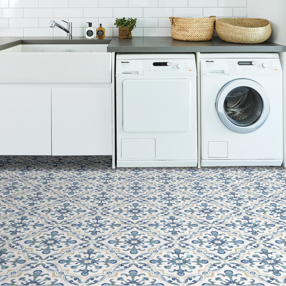 *NEW* Vinyl Blue Tuscan Peel & Stick Floor Tiles, Water-Resistant & washable