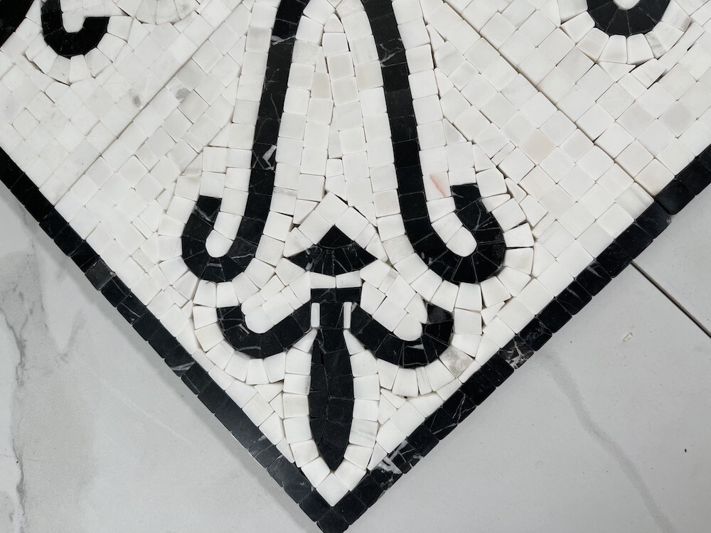 B0031P Marble Mosaic Border Listello Accent Tile Fleur Nero 7.1×11.8 Polished