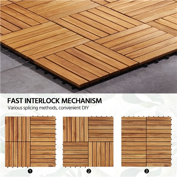 Pack of 10 Waterproof Acacia Wood Interlocking Flooring Tiles for Garden, Used