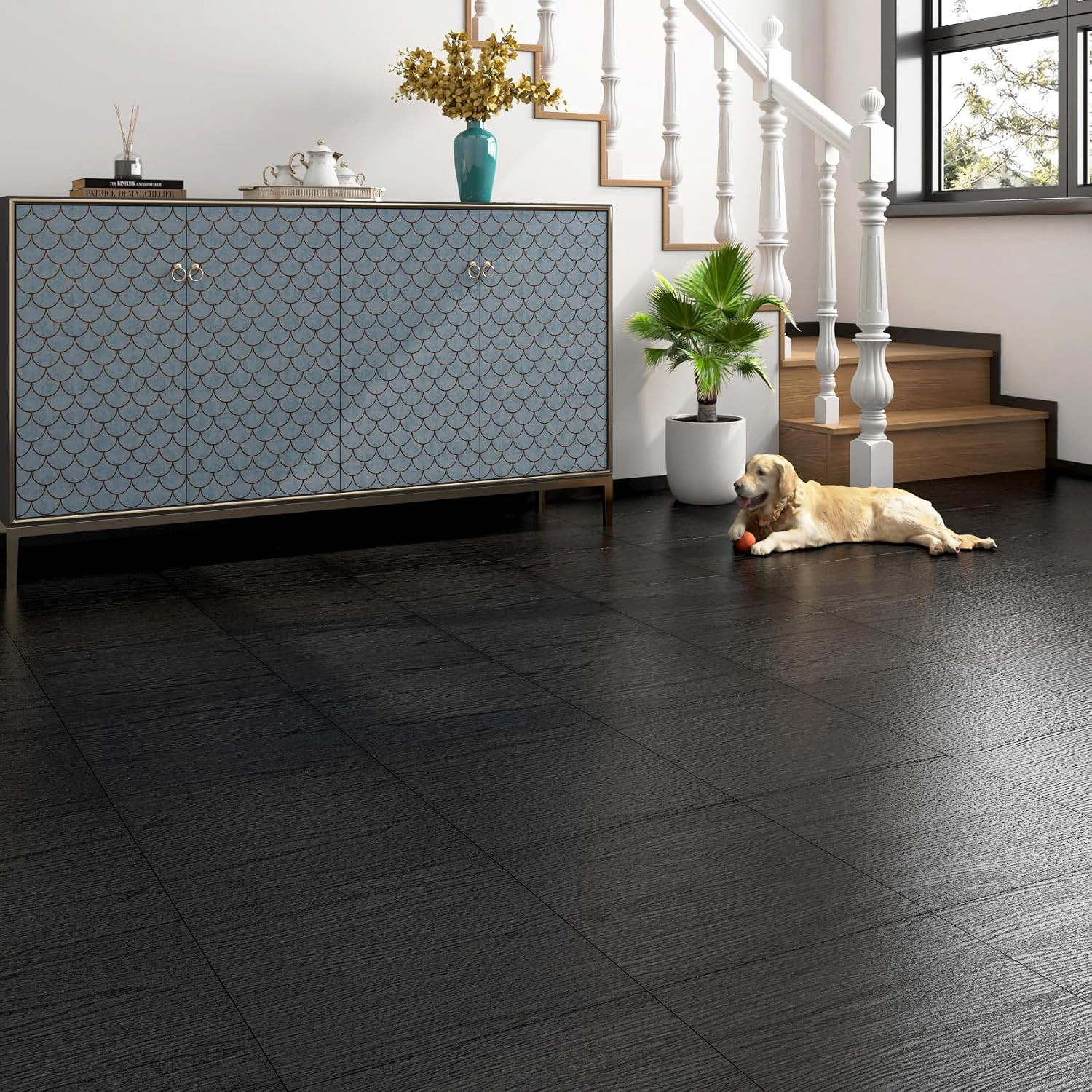35-Pack 6″X36″ Black Wood Peel and Stick Floor Tile Waterproof Vinyl Flooring Pl