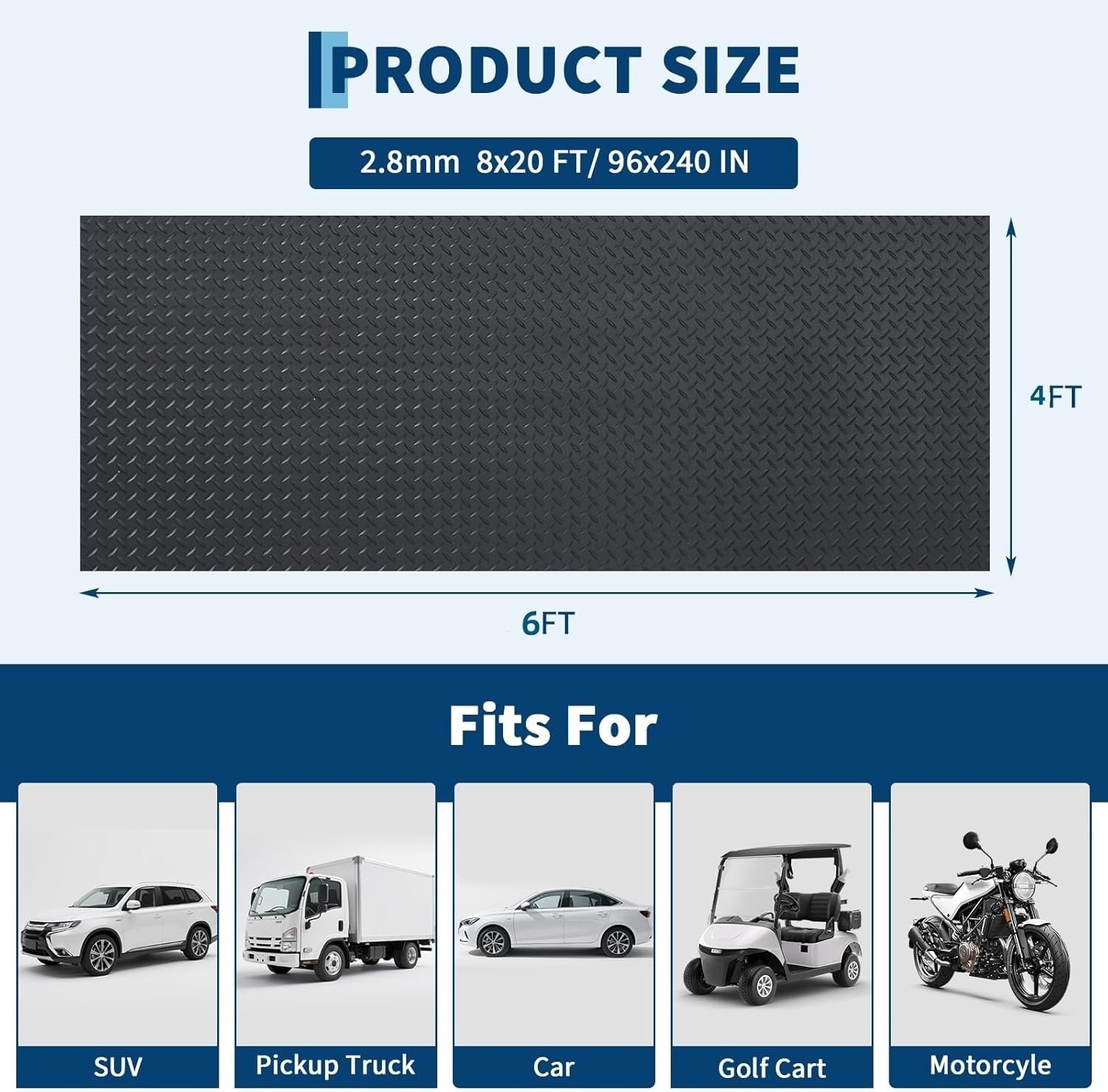 Garage Floor Mat 2.8 mm Thickened Diamond Plate PVC Garage Mats Flooring Roll