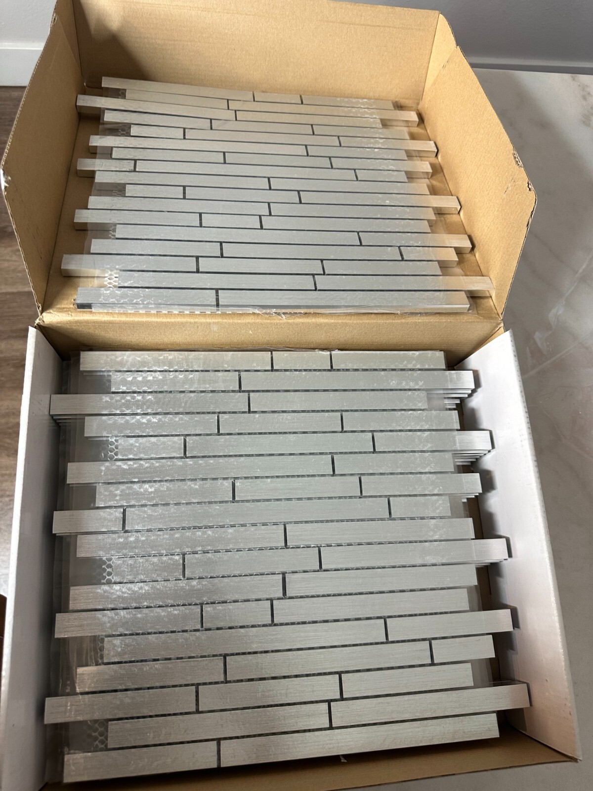Aluminum Tile Mosaic Meshed Mounted 12×12 size Satin Finish