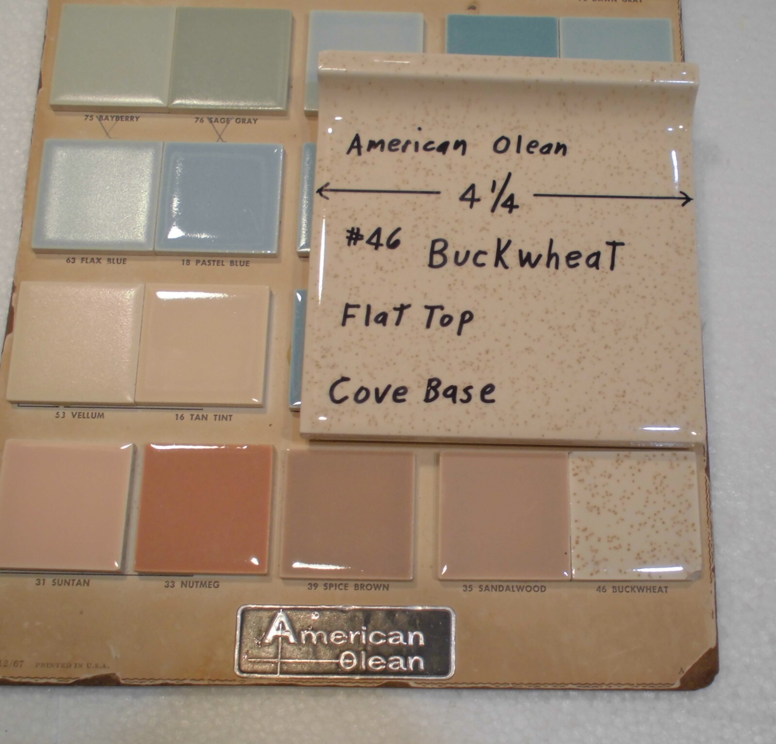 1 pc. *Buckwheat* Flat Top; base/cove Ceramic Tile; 4-1/4″ American Olean #46