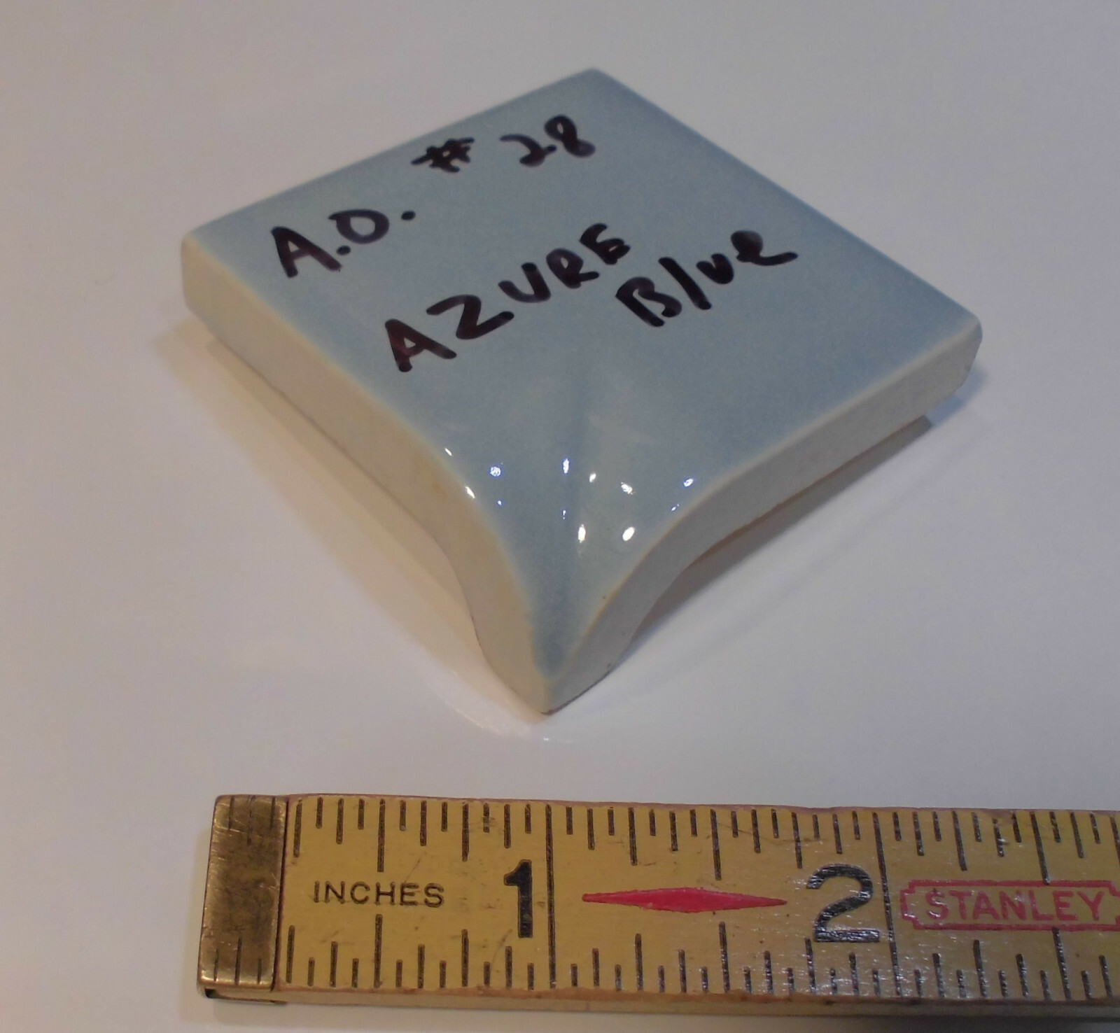 1 pc. *Azure Blue* Ceramic Bullnose Inside Corner Tile 2″ X 2″ American Olean