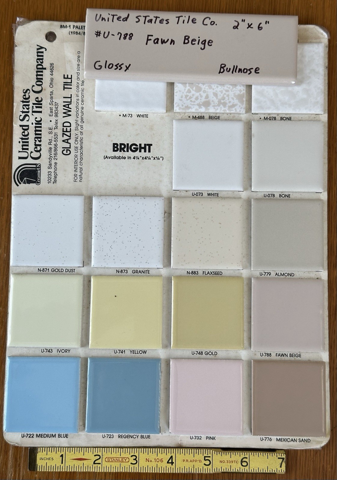 42 pcs. Glossy *Fawn Beige* Ceramic Surface Bullnose Trim Flat Tiles; NOS Mint