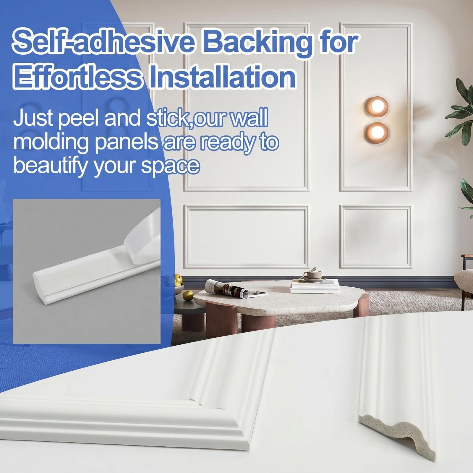 1set JX60 Long Self Adhesive PS Wall Molding Trim White Paintable Decorative
