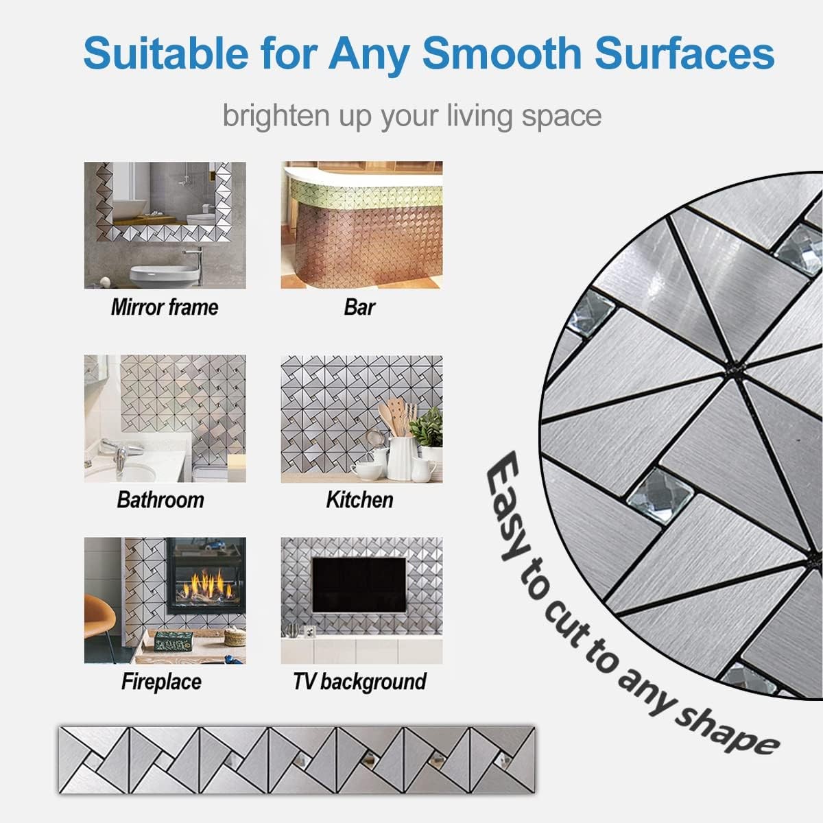 Peel and Stick Backsplash Metal Tile, Mixed Glass Self-Adhesive Mosaic Tiles