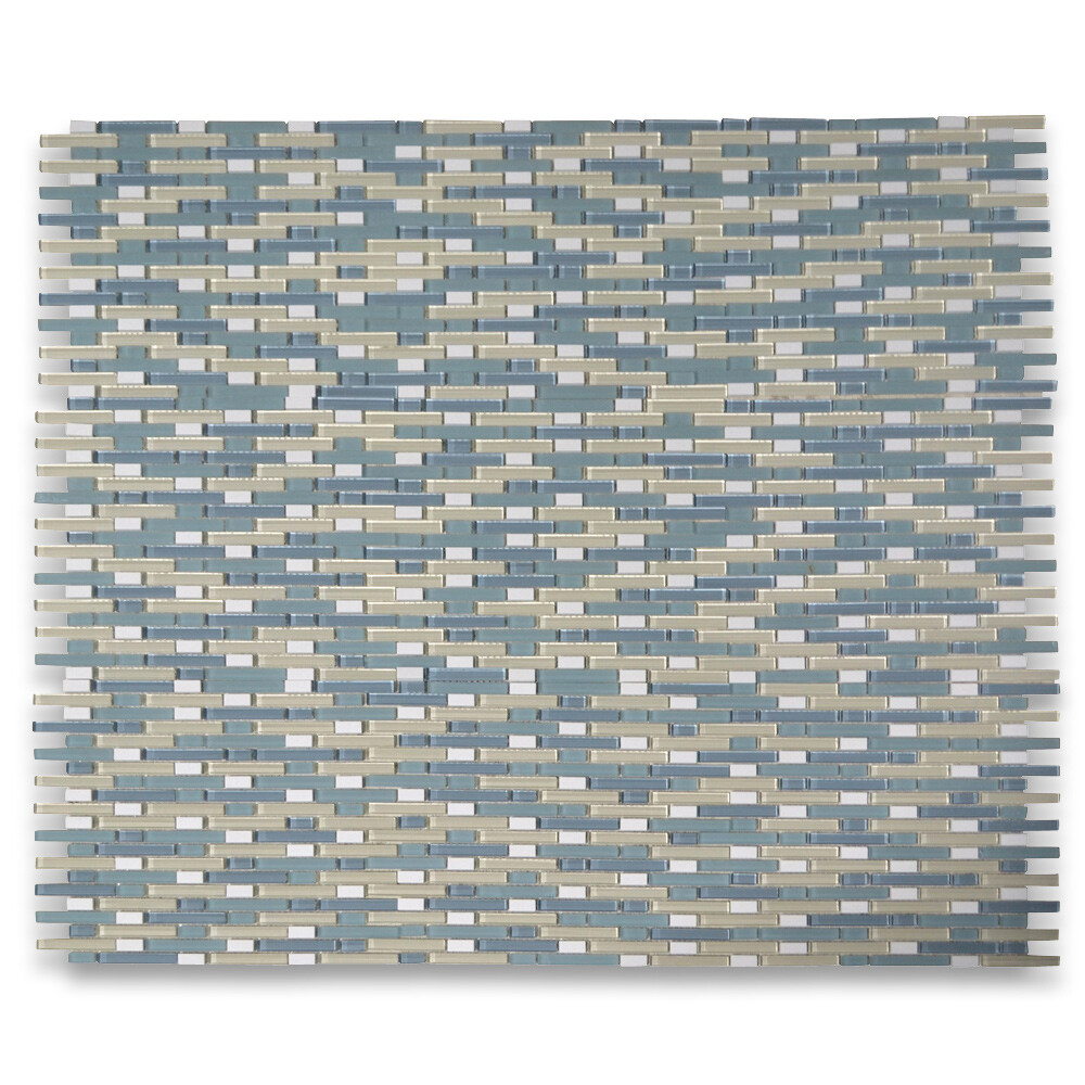 A77005 Glass Mosaic Tile Blue Beige Glass Mix Crystal White Marble Brick