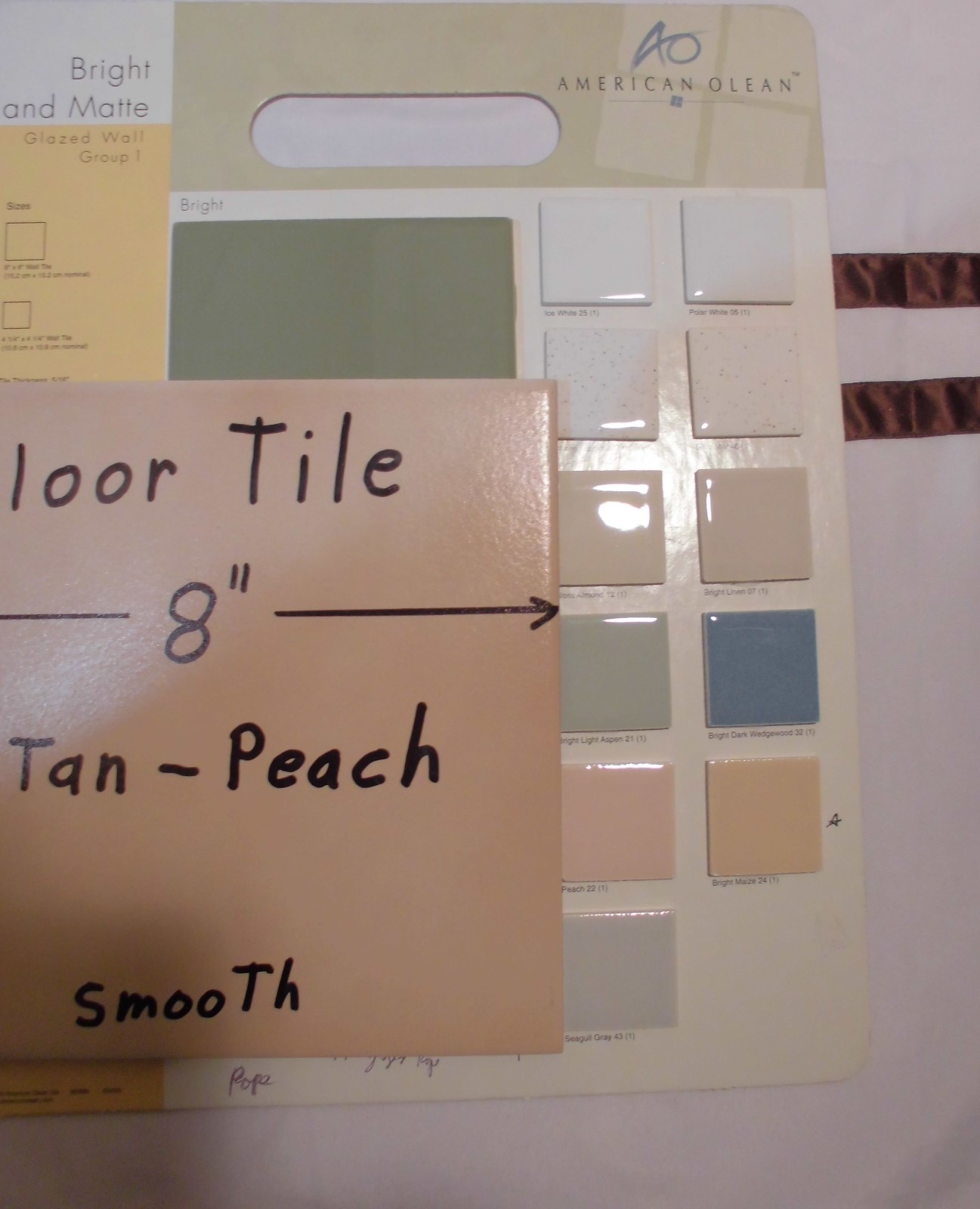 1 pc. *Tan-Brown-Peachy* Ceramic / Porcelain Floor Tile 8″ X 8″ Smooth Finish