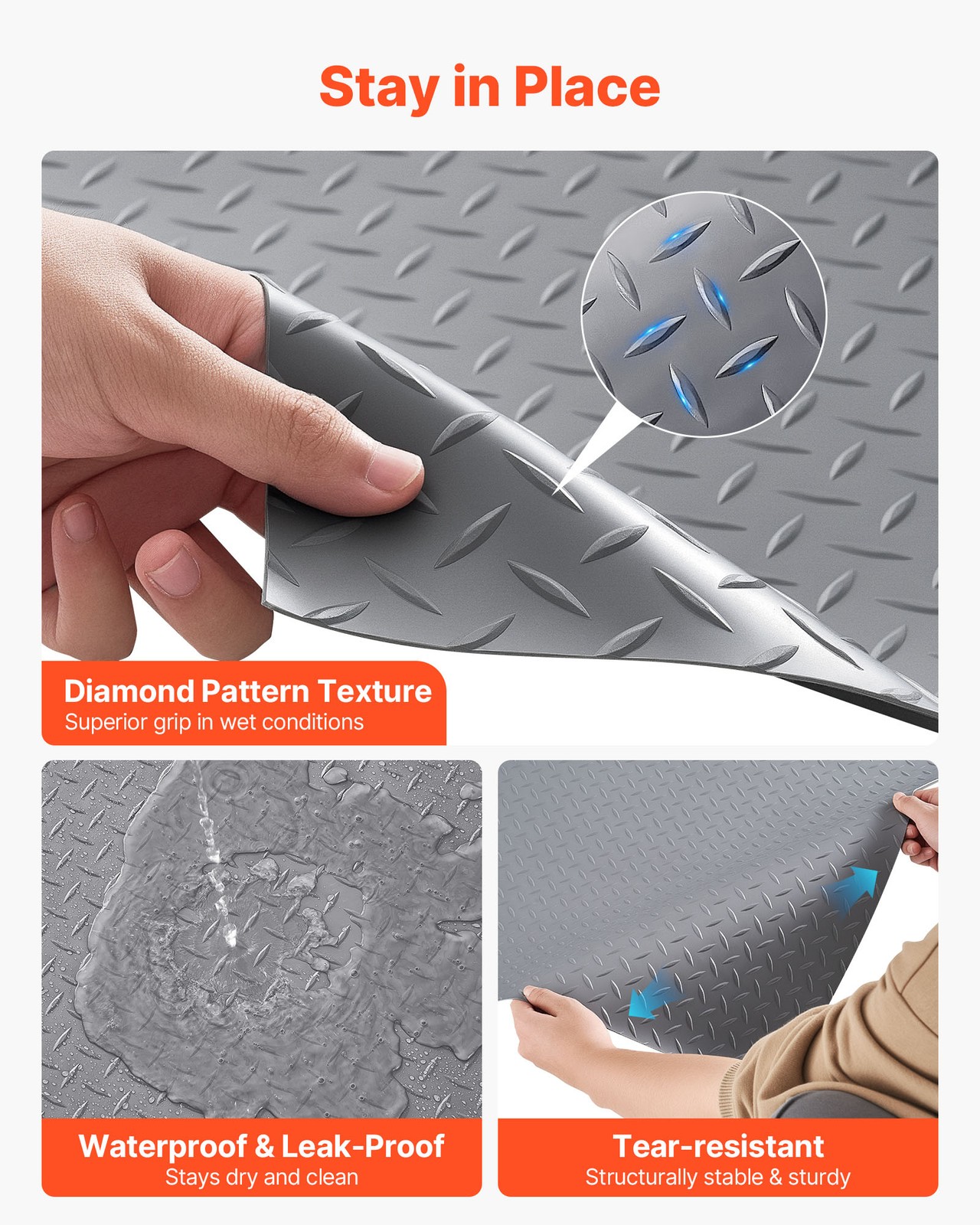 VEVOR Garage Floor Roll 7.5×20 ft PVC Diamond Mat Non-Slip Silver Gray
