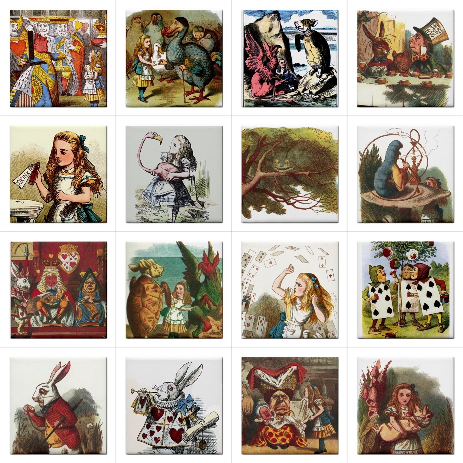 Alice In Wonderland Ceramic Tiles Decorative Coaster Backsplash 16 Tile Set