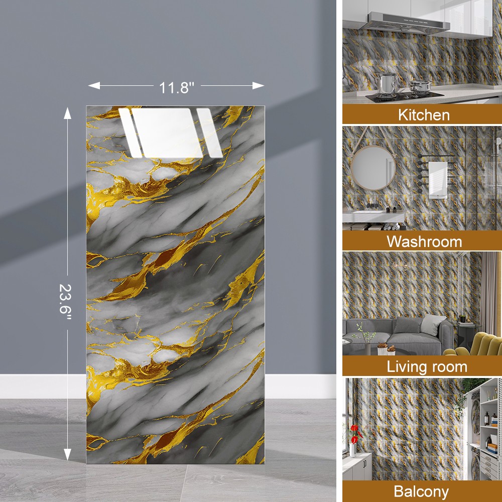 40pcs Vinyl Peel and Stick Wall Panels Sticker, Faux Golden Marble Pattern